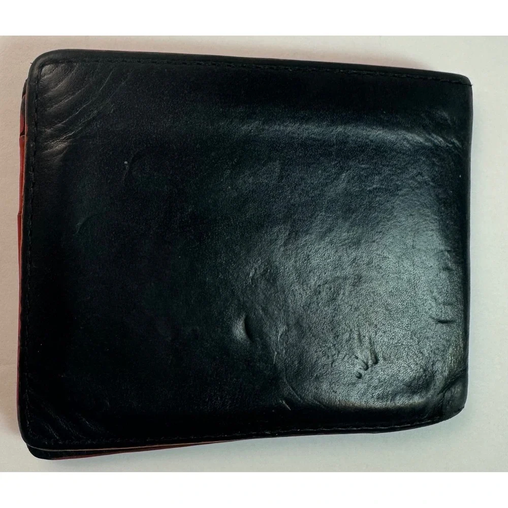 Rag & Bone Mens Black Leather Bifold Wallet with Red Contrast Edge